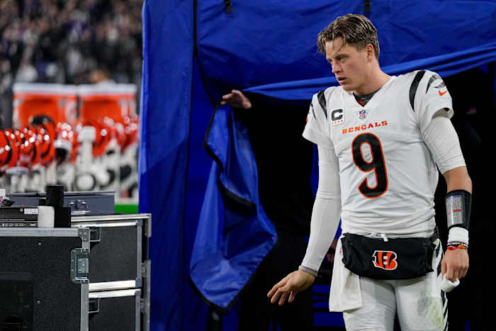 Joe Burrow walks out of the tent